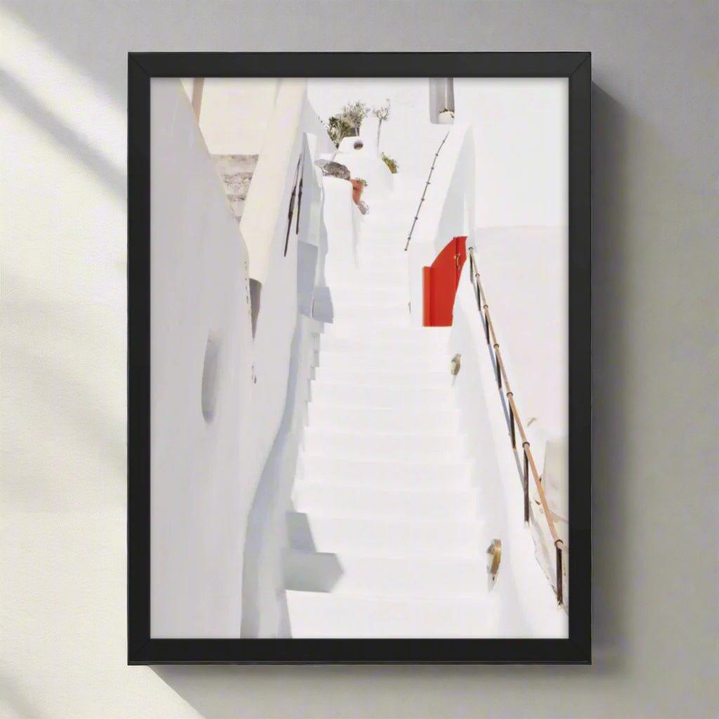 Santorini Wood Framed Enhanced Matte Poster - Artiome™ - Wall Art